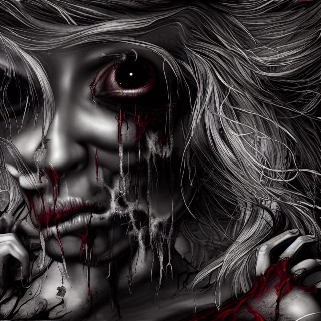 Dark and Creepy Hyperrealistic Scene in Grayscale