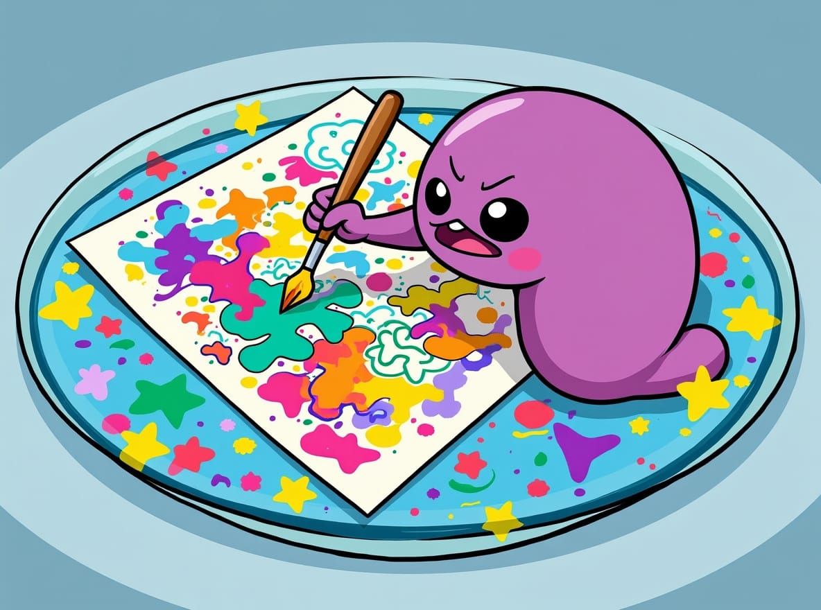 Lonely Amoeba Paints Microscopic Masterpiece in Cartoon Styl...