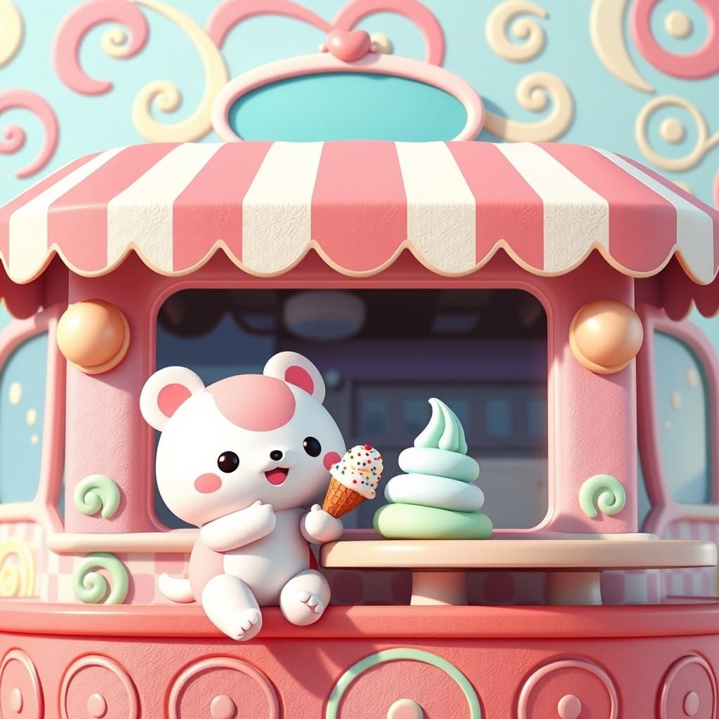 Cheerful Cartoon Character Savoring Pastel Ice Cream