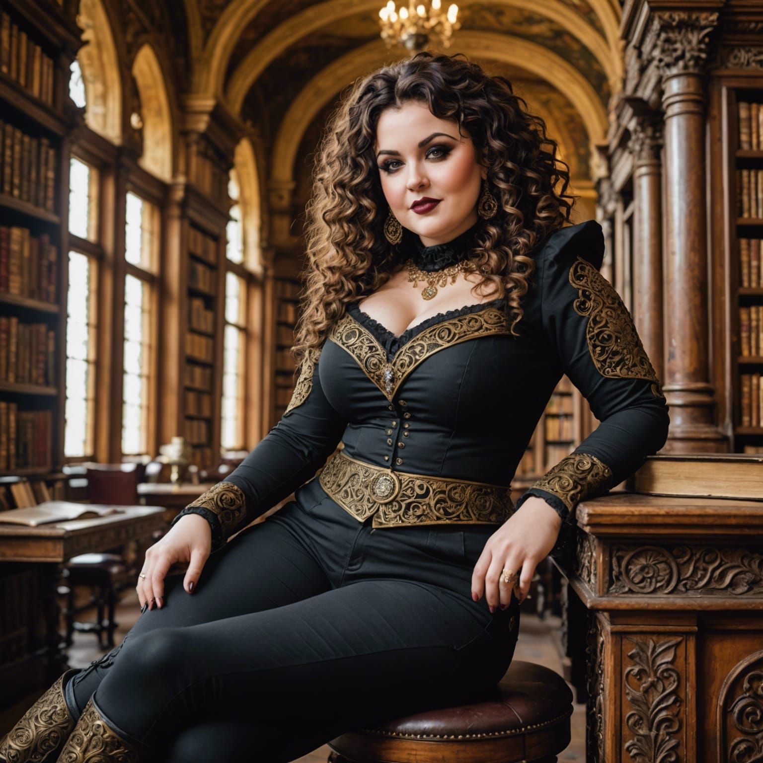 Beautiful Goth Woman in Ancient Library