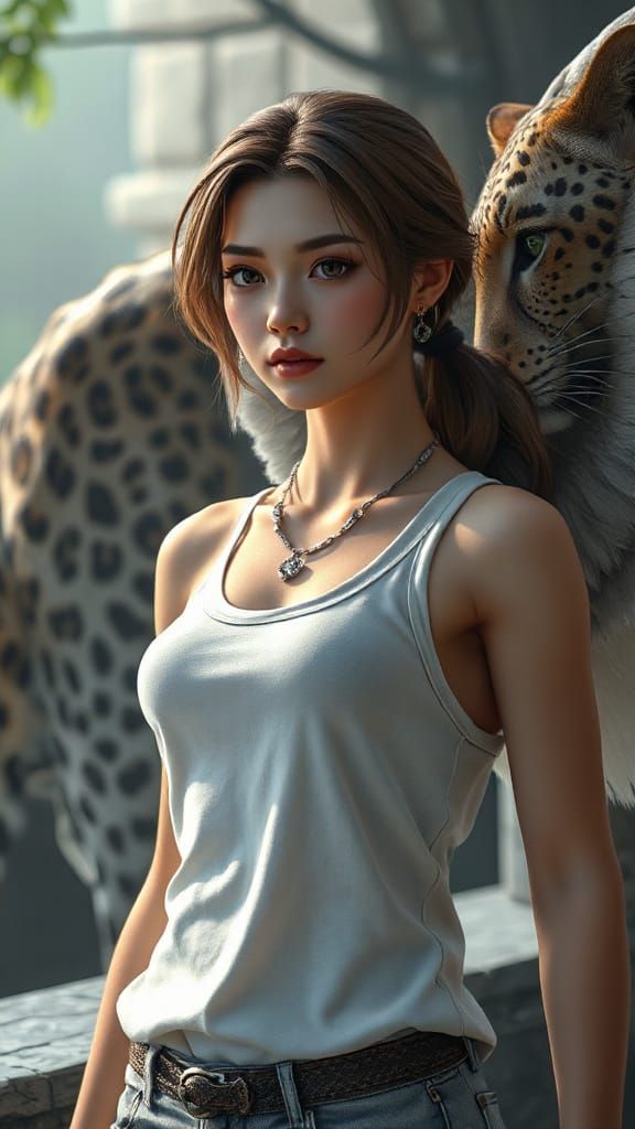 Surreal 3D Anime Angel with Majestic Leopard