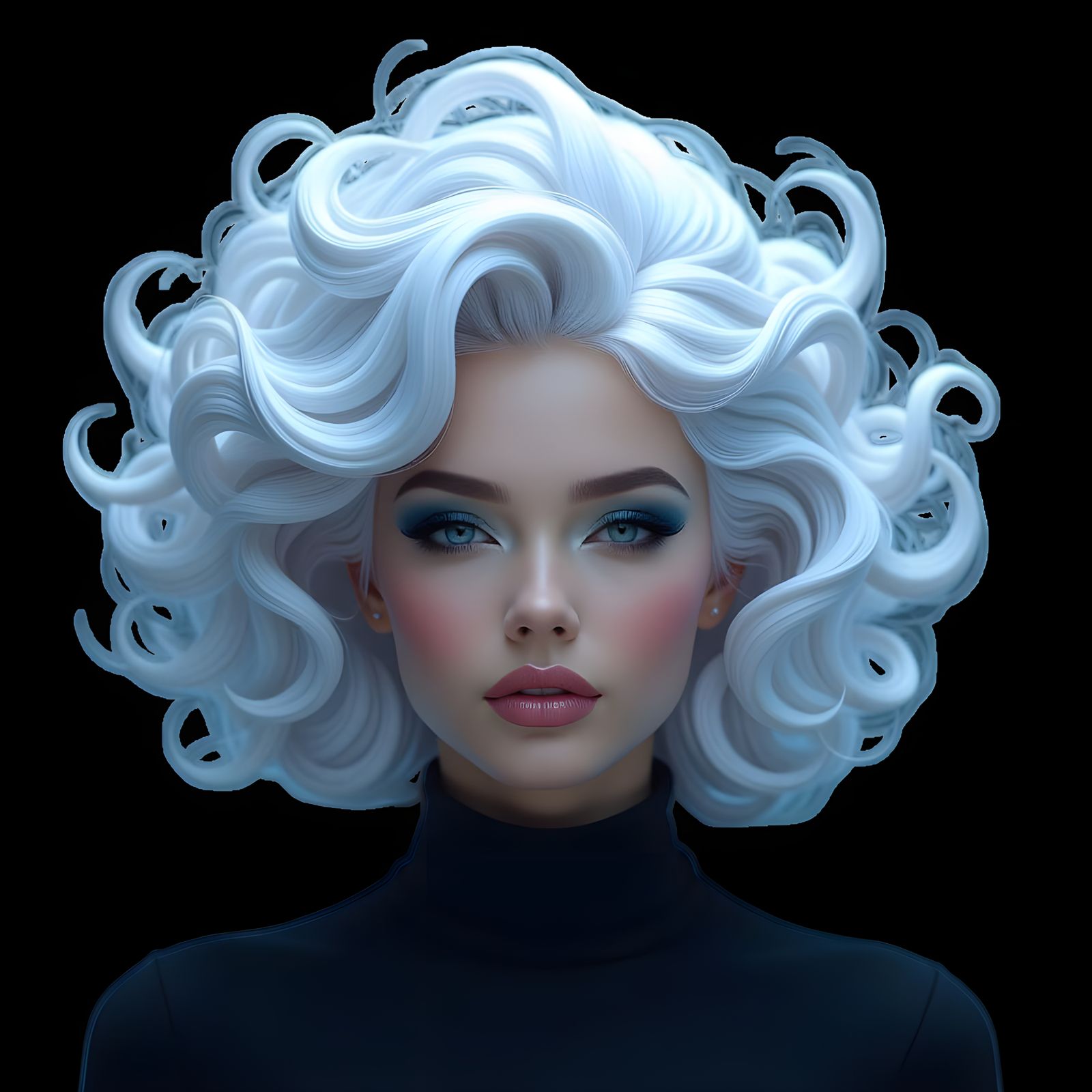 Futuristic Portrait with Flowing Silver Hairstyle