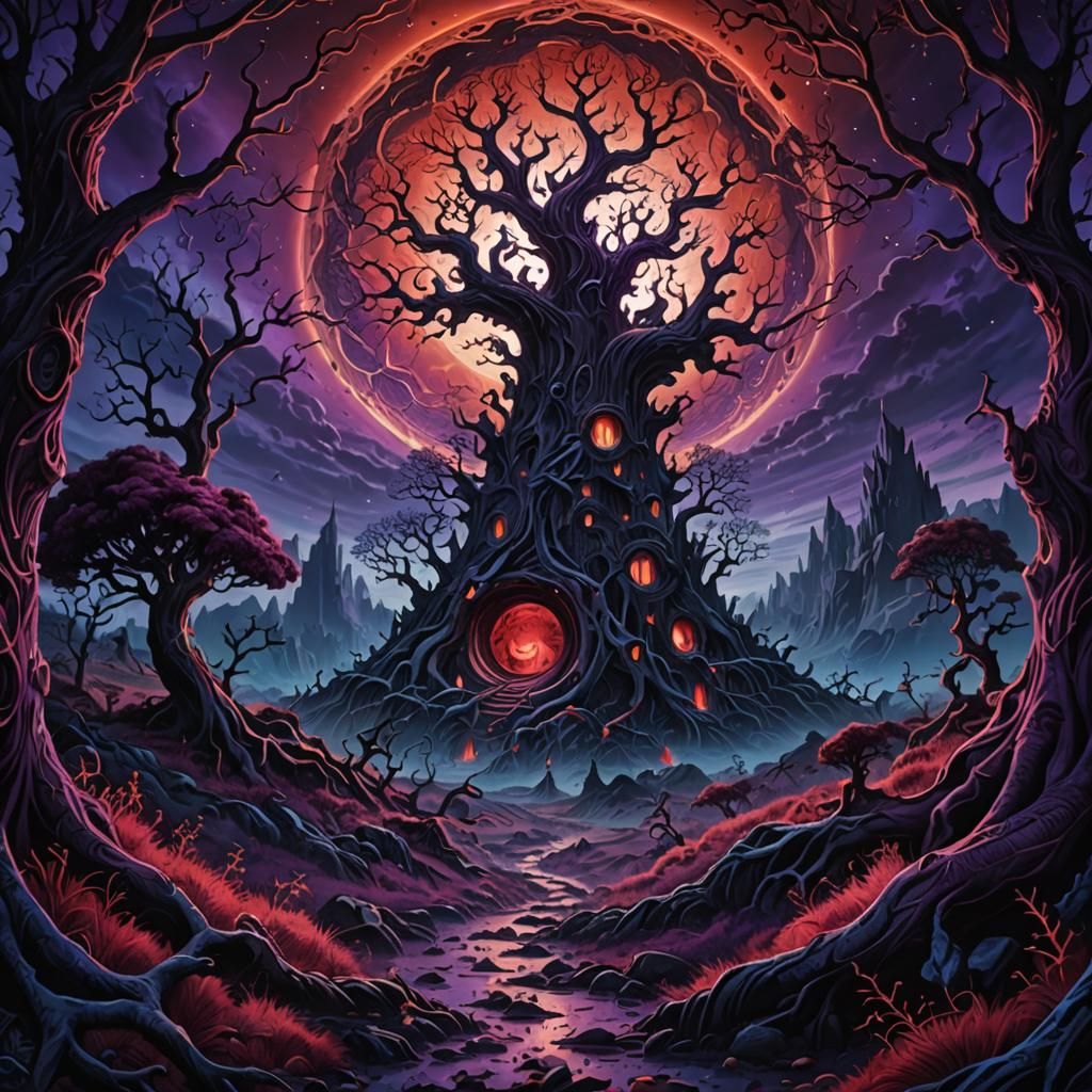 Eerie Hollow Earth: Dark Fantasy Astral Illustration