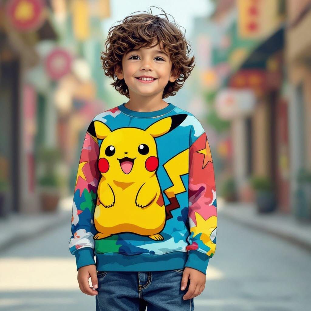 Kids Cozy Long-Sleeve Tee with Vibrant Pikachu Cartoon