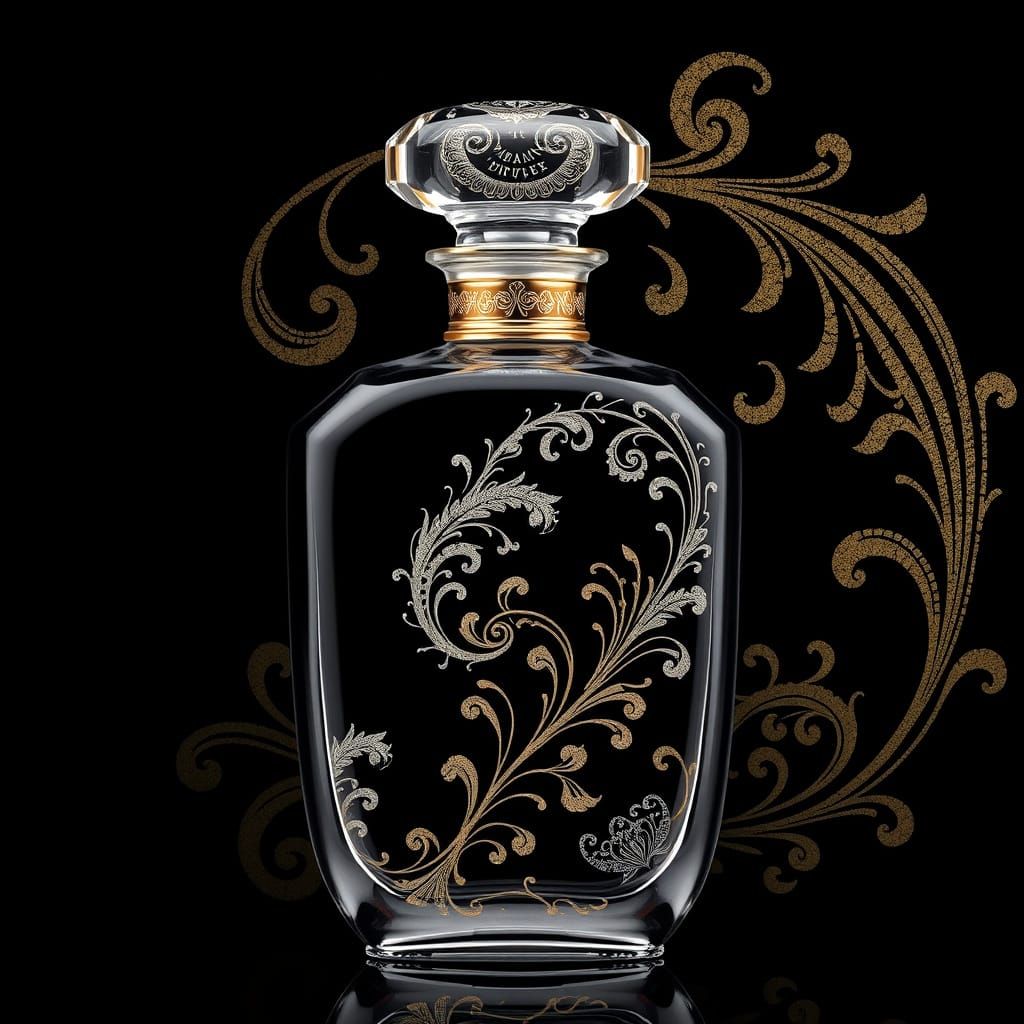 Elegant Victorian-Style Perfume Bottle with Intricate Paisle...