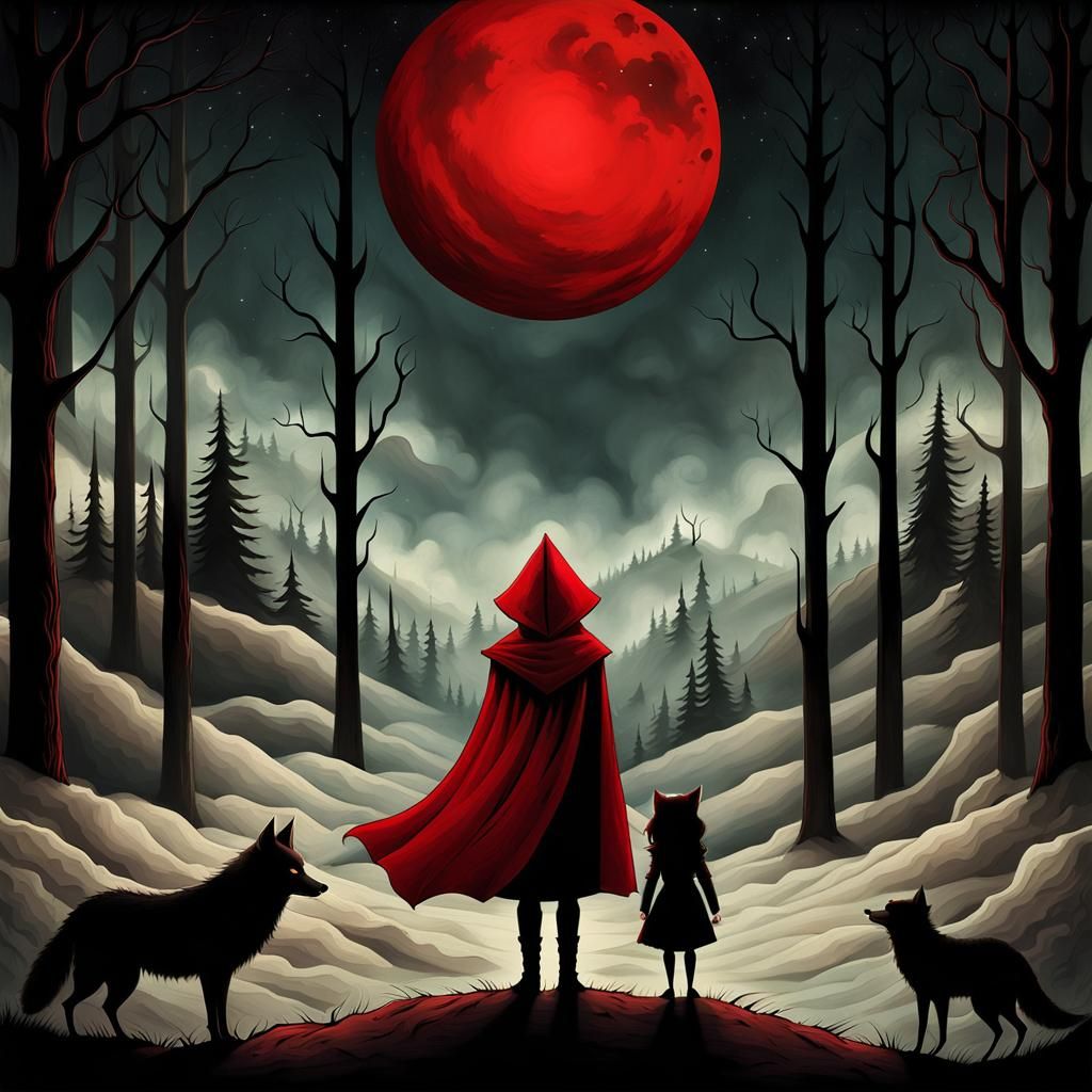Little Red Riding Hood in Surreal Desolate Land