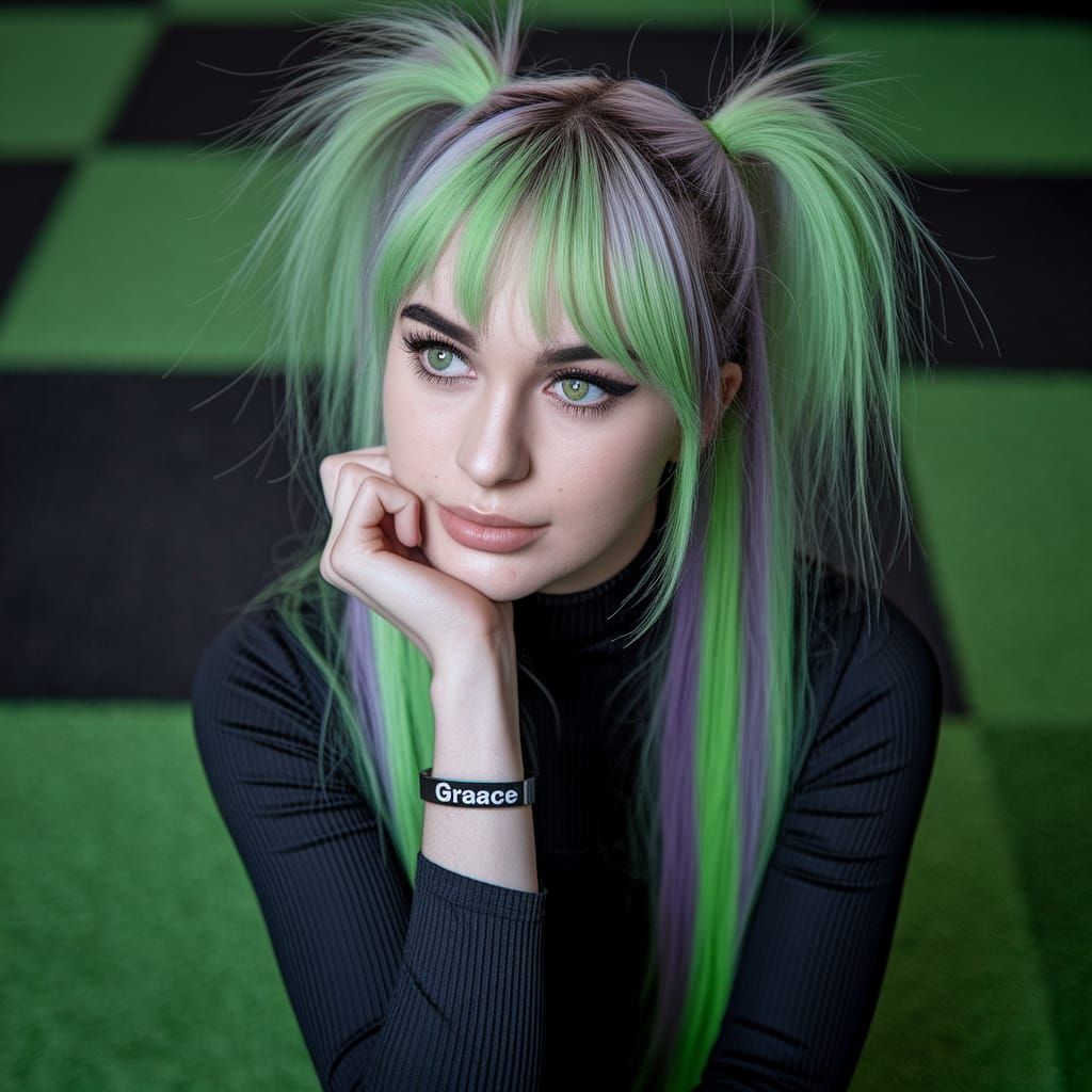 Emo Scene Teen Portrait, Green Highlights, Professional Phot...