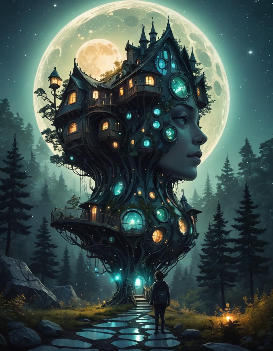 Biomorphic Steampunk Fairy House in Anime Style
