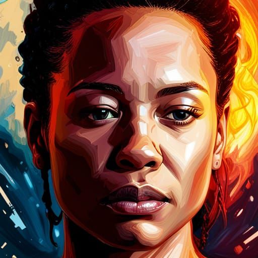 Fiery Portrait in Hyperrealistic Splash Art Style