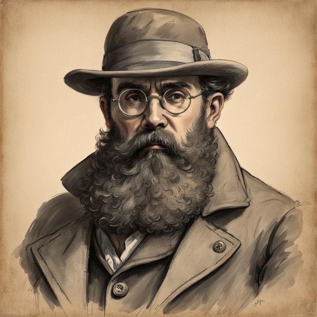 Hand-Drawn Sketch: Portrait of a 1900s Detective