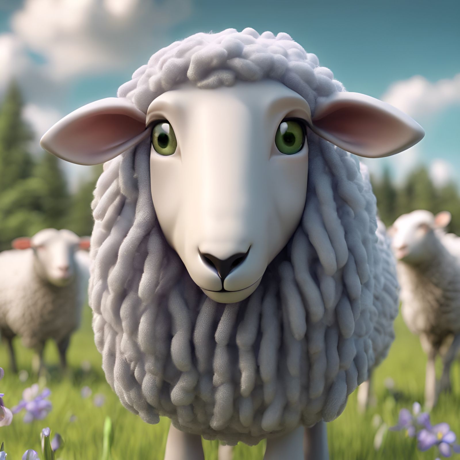 Adorable 3D Animated Sheep with Big Eyes