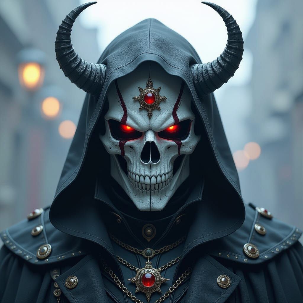 Gothic Demonic Vampire with Steampunk Skull Mask