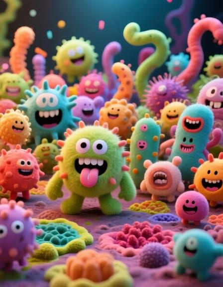 Adorable Microbe Party in Diorama Style