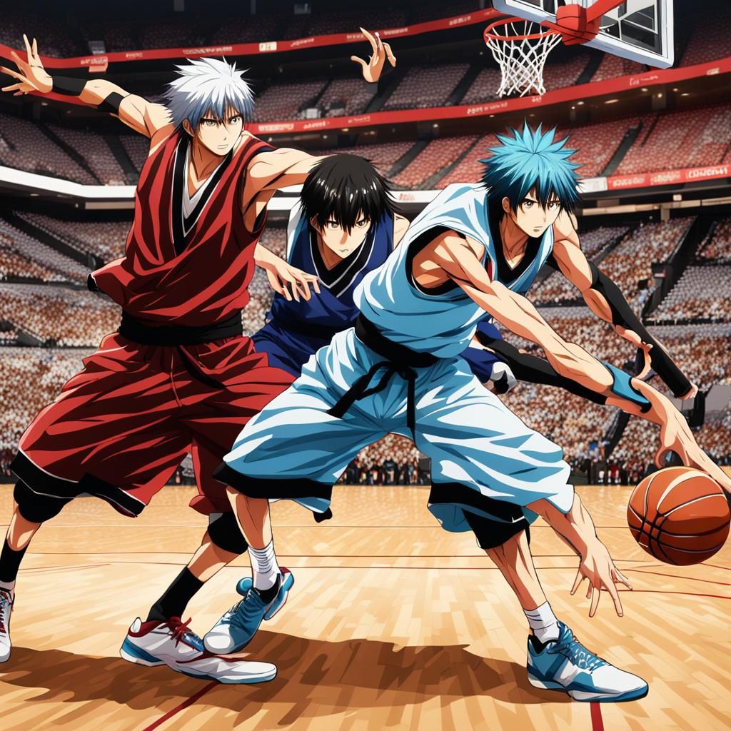Intense Basketball Faceoff in Anime Style