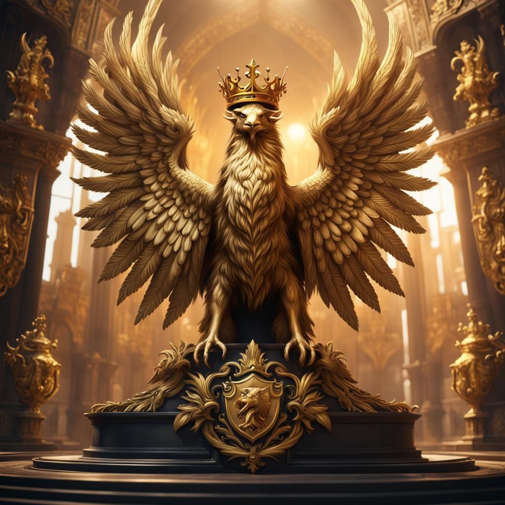 Golden Phoenix with Crown and Lion Coat of Arms