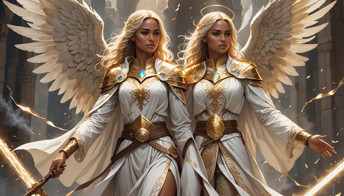 Aasimar Cleric with Radiant Sword in DnD Style