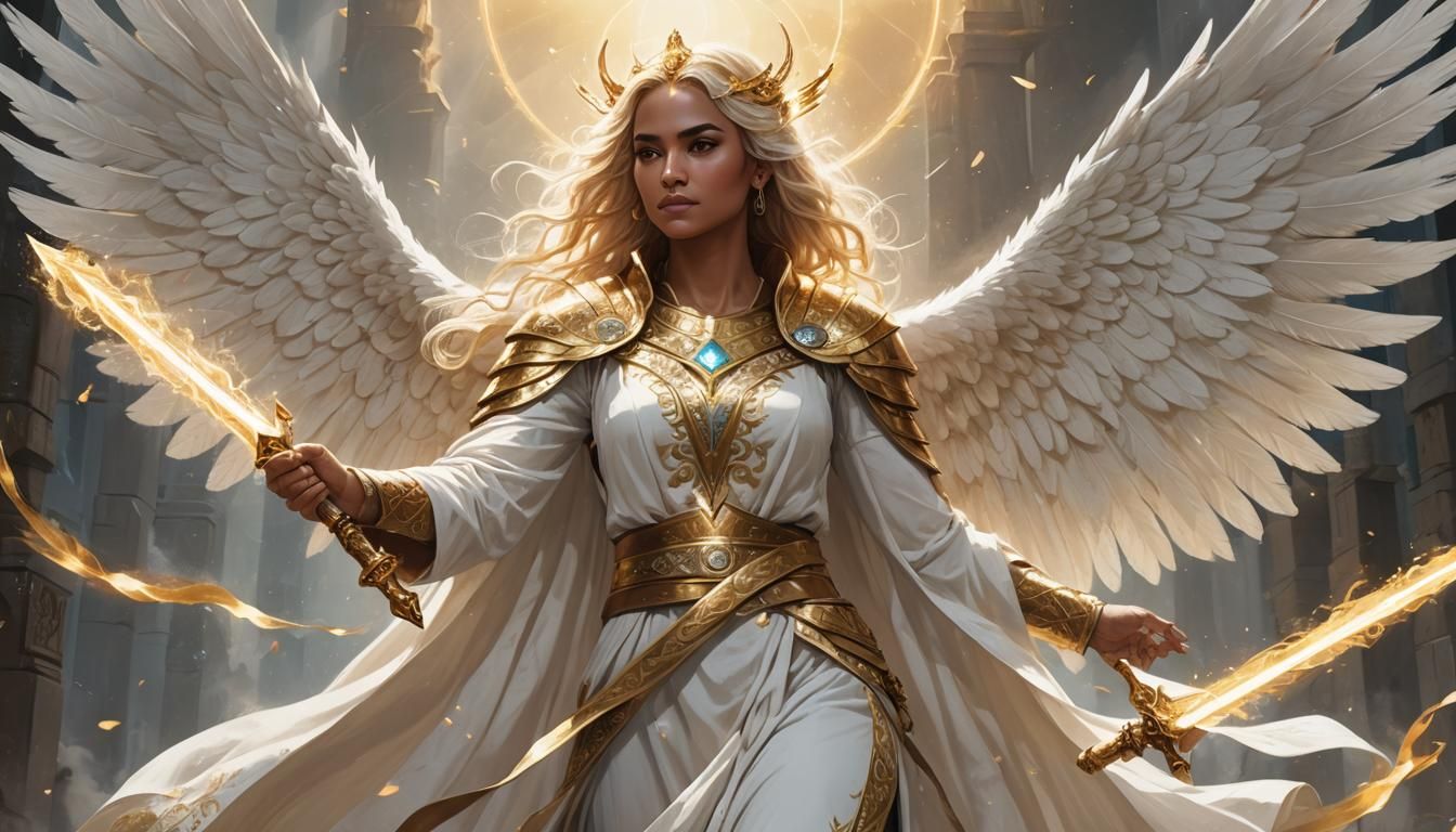 Aasimar Cleric with Radiant Sword Illustration