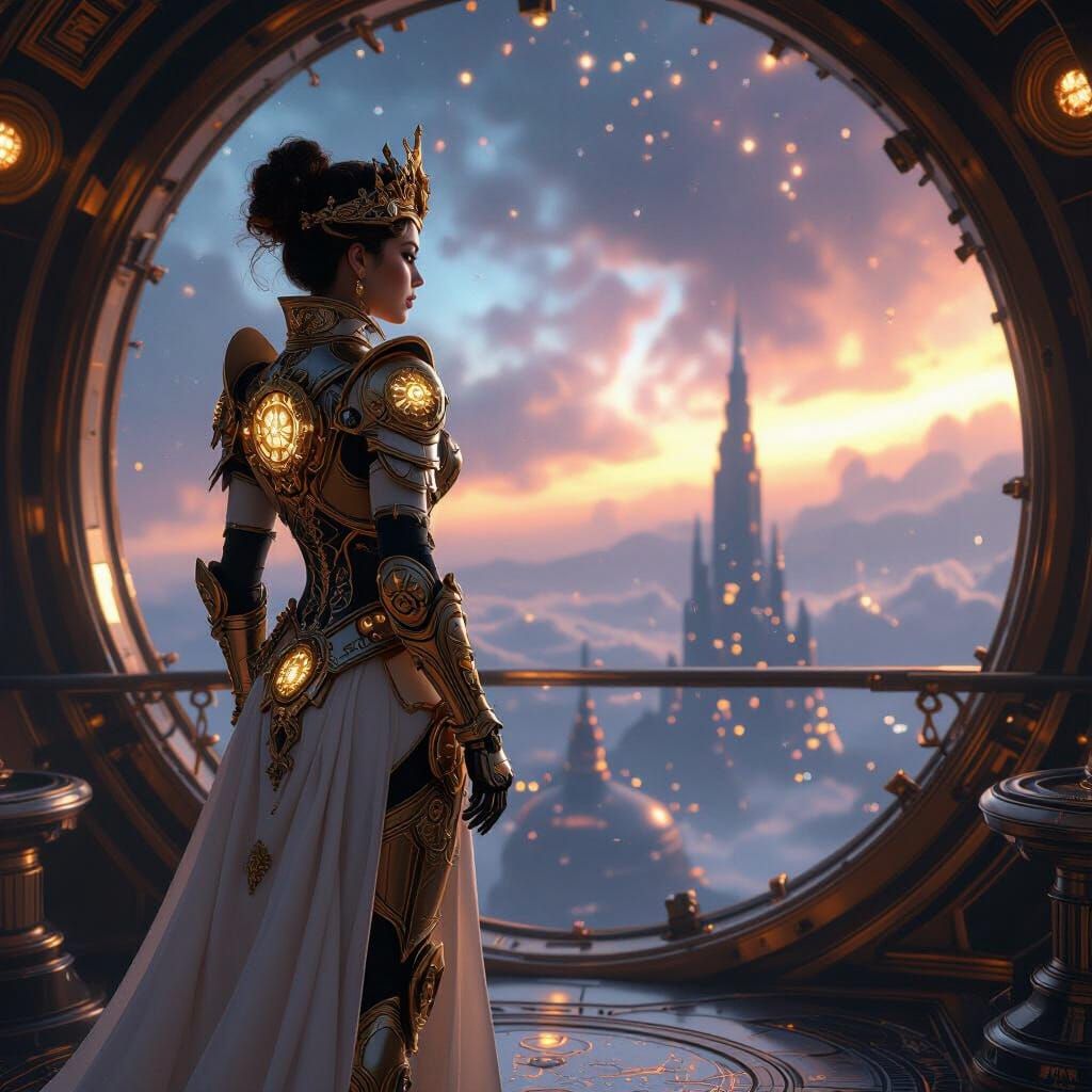 Steampunk Queen on Spaceship Bridge