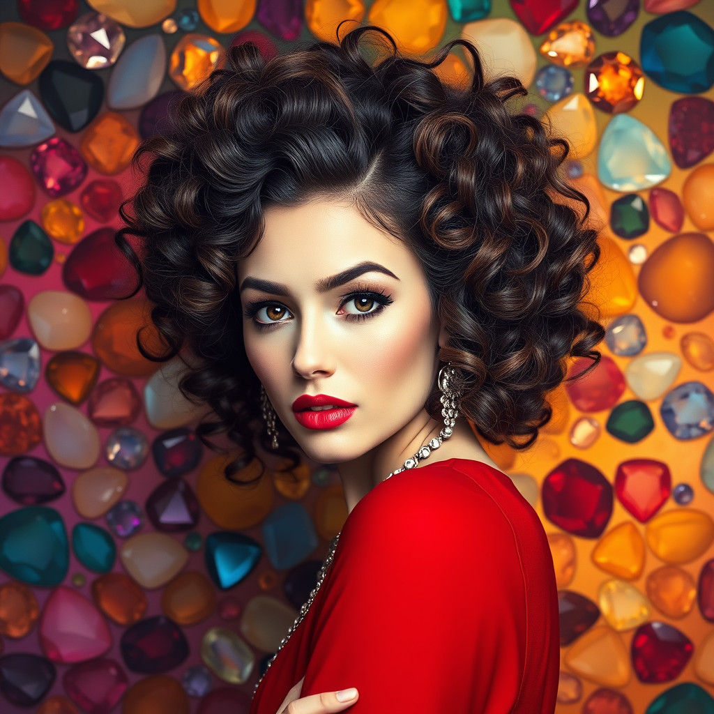 Woman with Gemstone Background in Art Nouveau Style