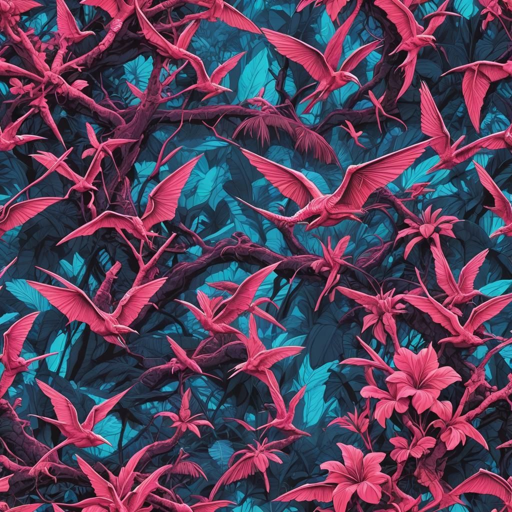 Neon Pteranodon Over Hawaii in Hyperrealistic Style