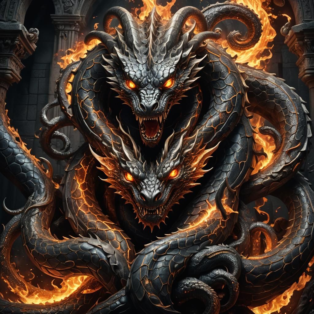 Intricate Gothic Hydra Portrait in Chiaroscuro