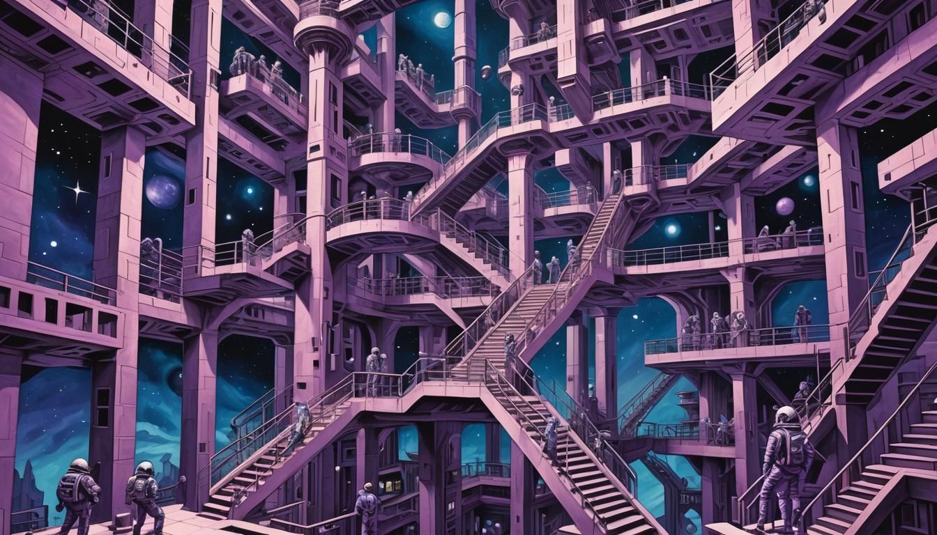 Impossible Staircases in Space: Escher-Inspired Surrealism