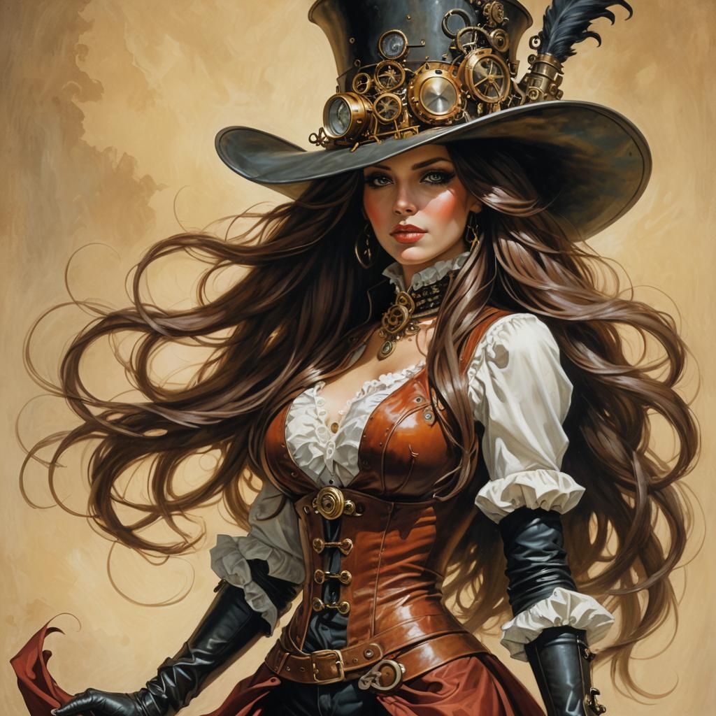 Steampunk Woman with Flowing Hair