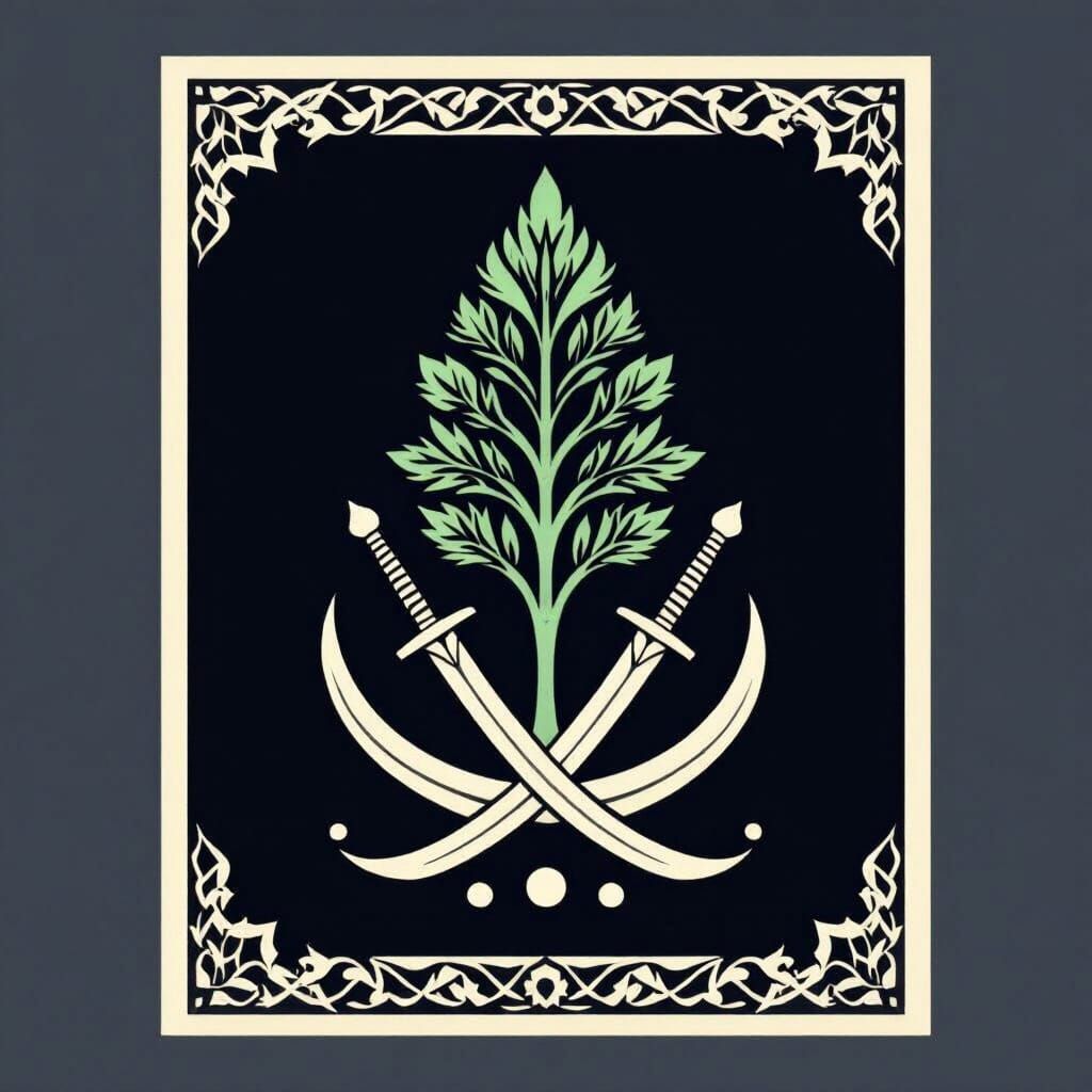 Minimalist Islamic Art Flag with Cypress Tree and Zulfiqar S...