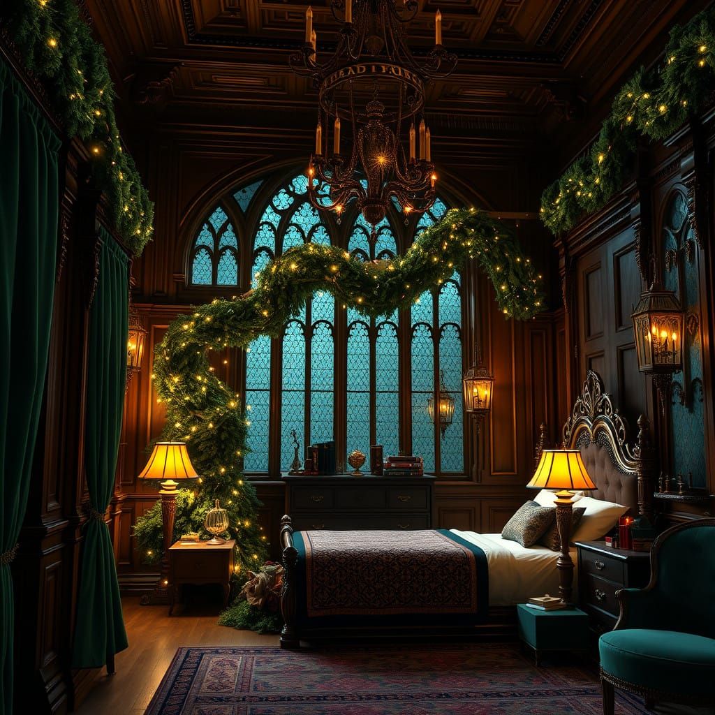 Majestic Christmas Hogwarts Bedroom in a Detailed, Matte Pai...
