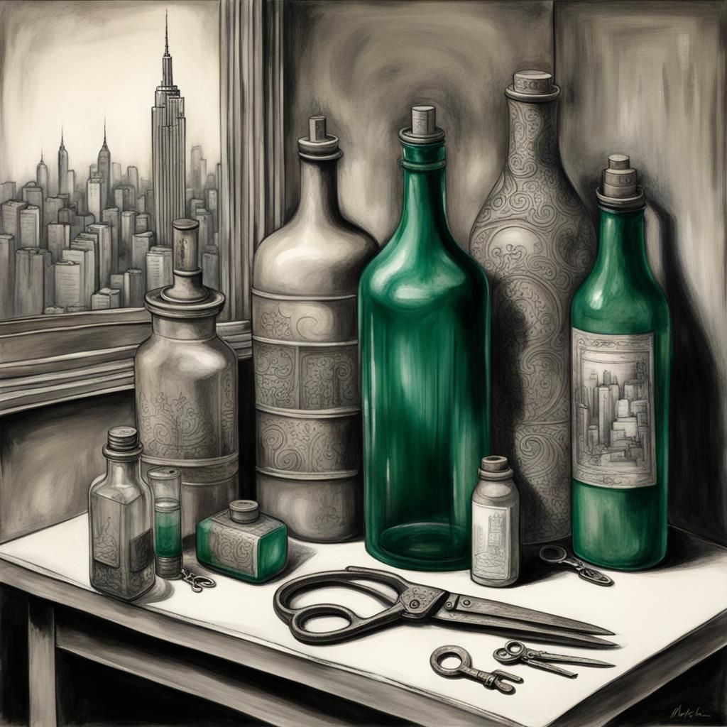 Shabby Chic Still Life in Manhattan: Charcoal Drawing