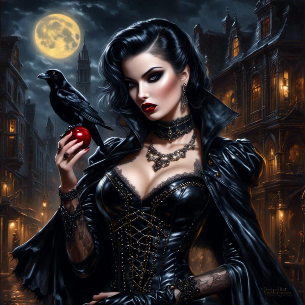 Victorian Vampire Pinup in Dark Romantic Oil Painting
