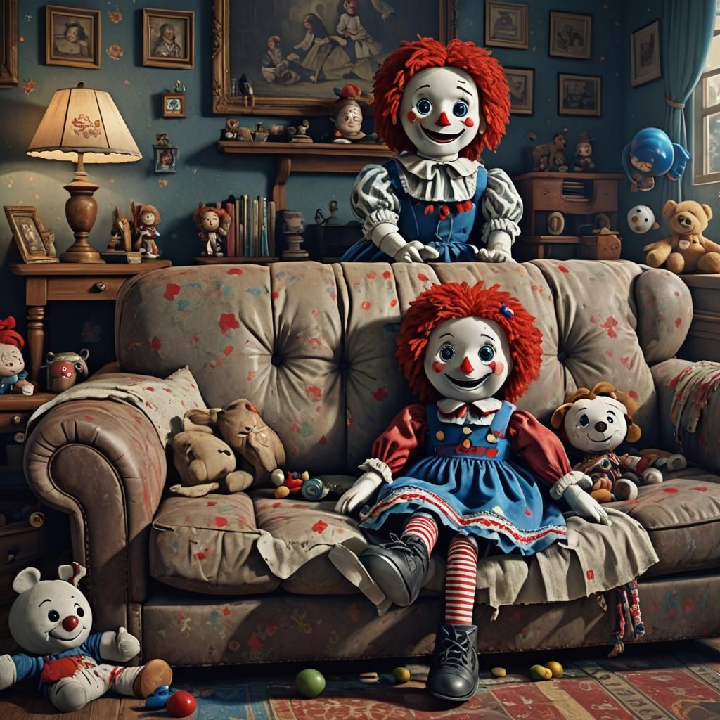 Raggedy Ann and Andy Dolls on Couch