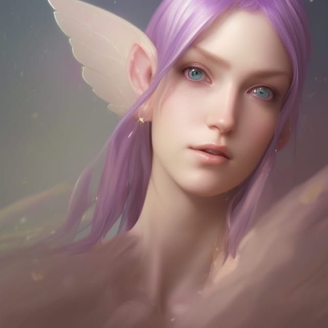 Ethereal Lilac Fairy Portrait in Art Nouveau Style