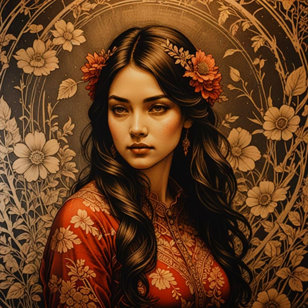 Detailed Etched Design in Monochromatic Style