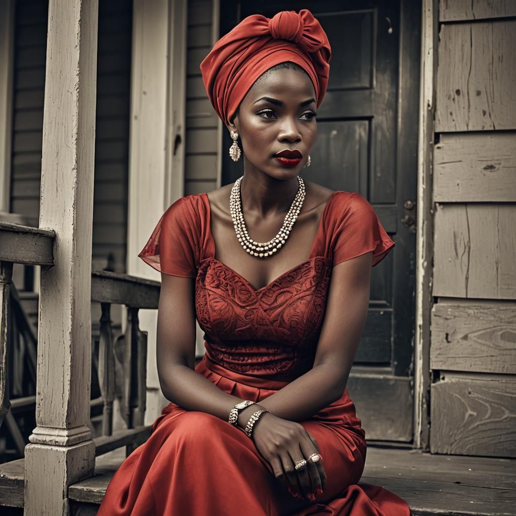 Elegant Woman in Red Evening Dress Portrait