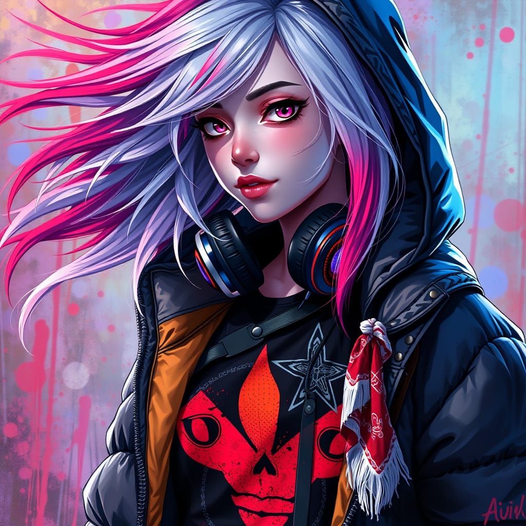 A girl with headphones