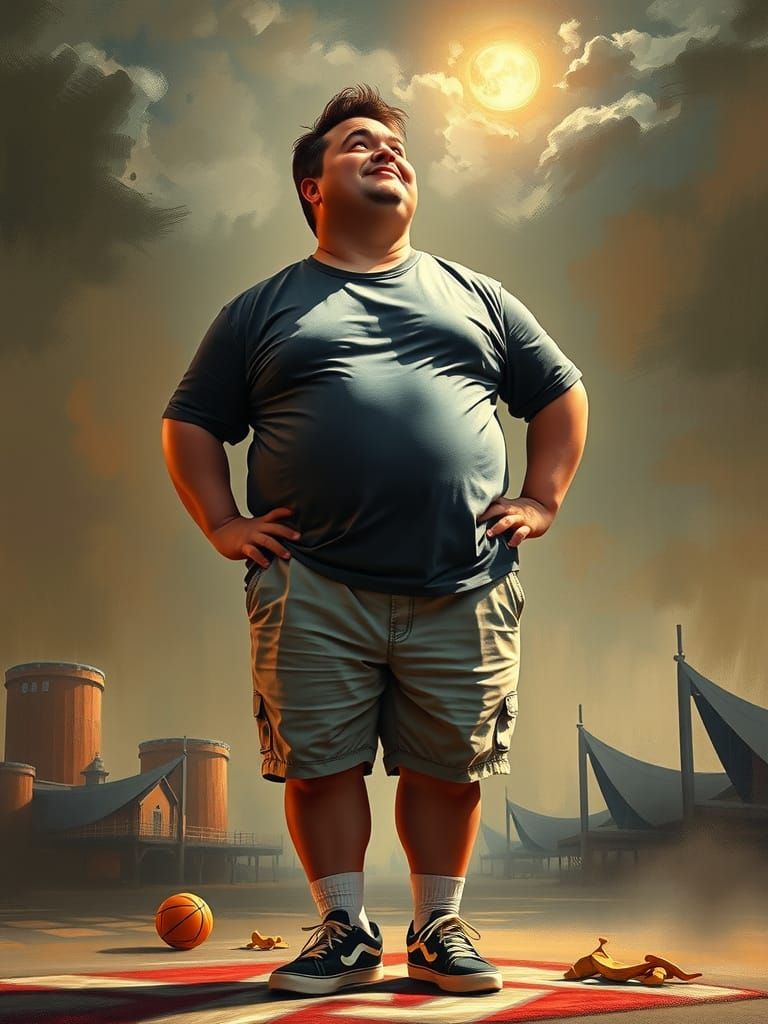 Humorous Oil Painting of a Man Gazing Dreamily