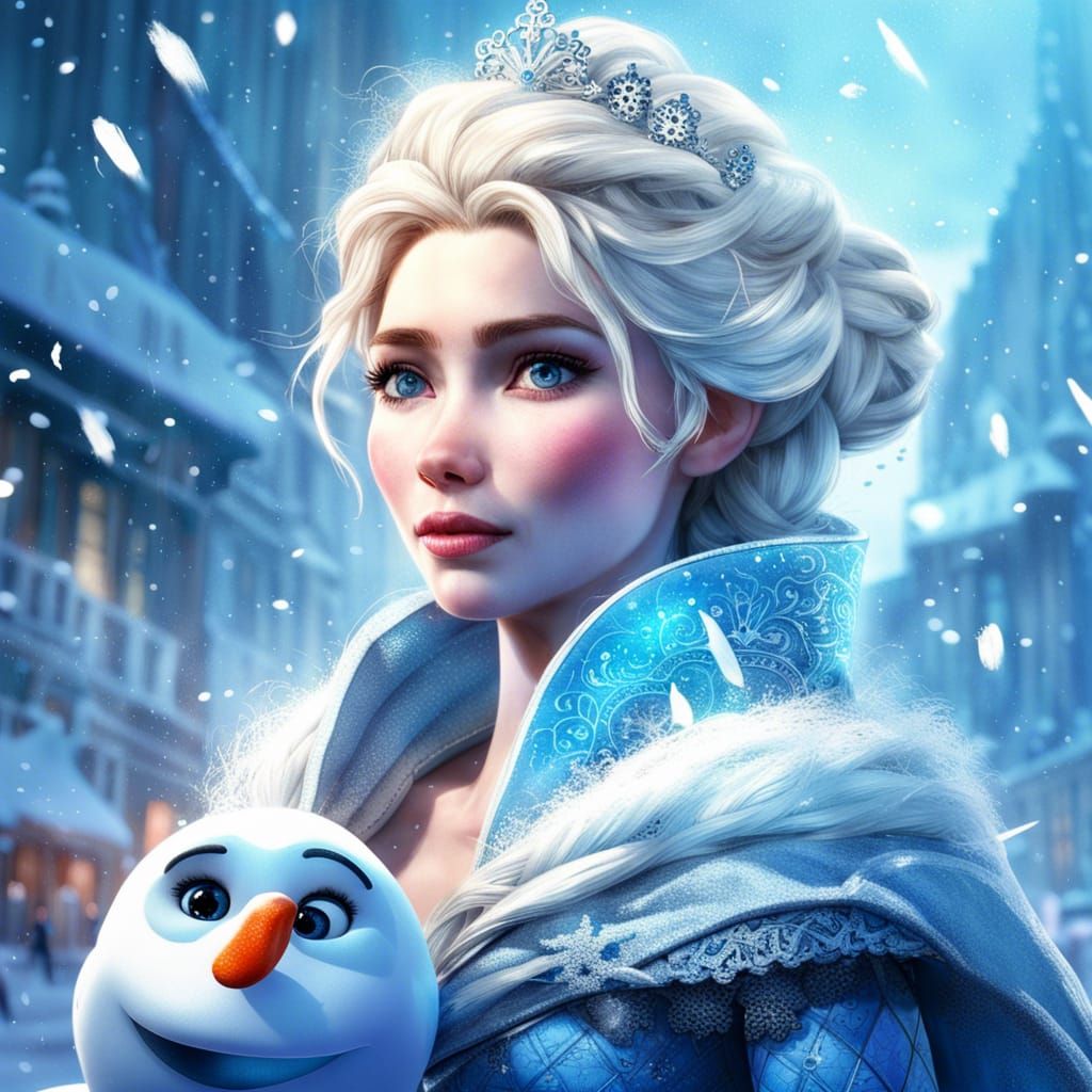 Queen Elsa and Olaf in Hyperrealistic Detail