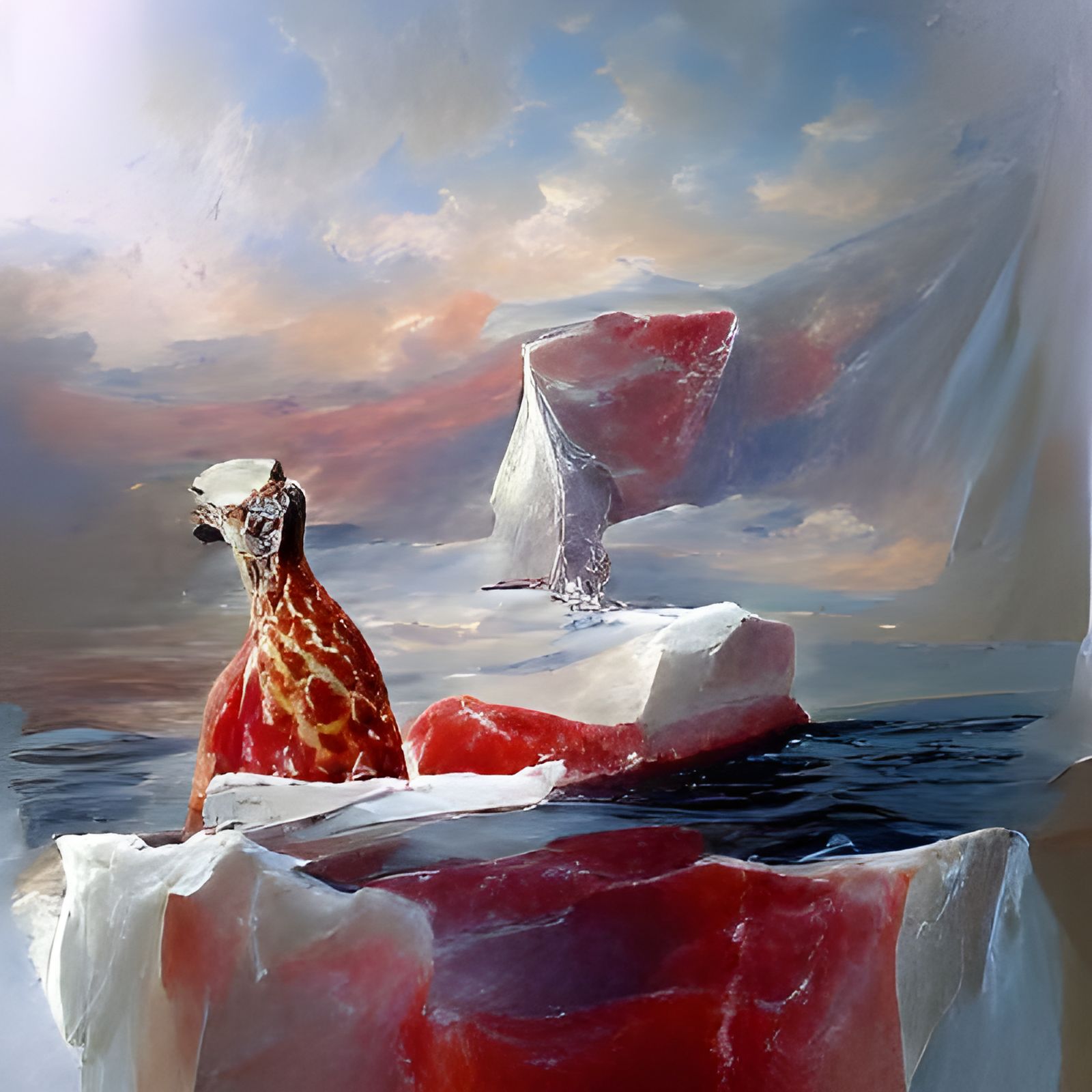 Giraffe on Iceberg: An Oil Painting