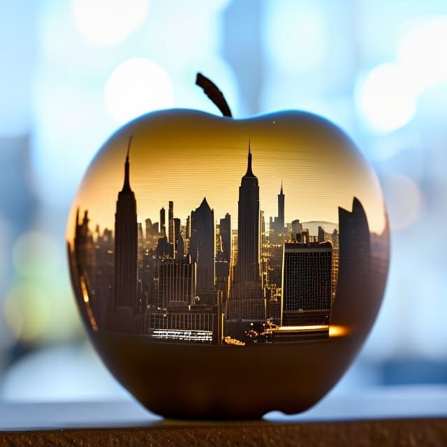 New York City Skyline Carved into Apple