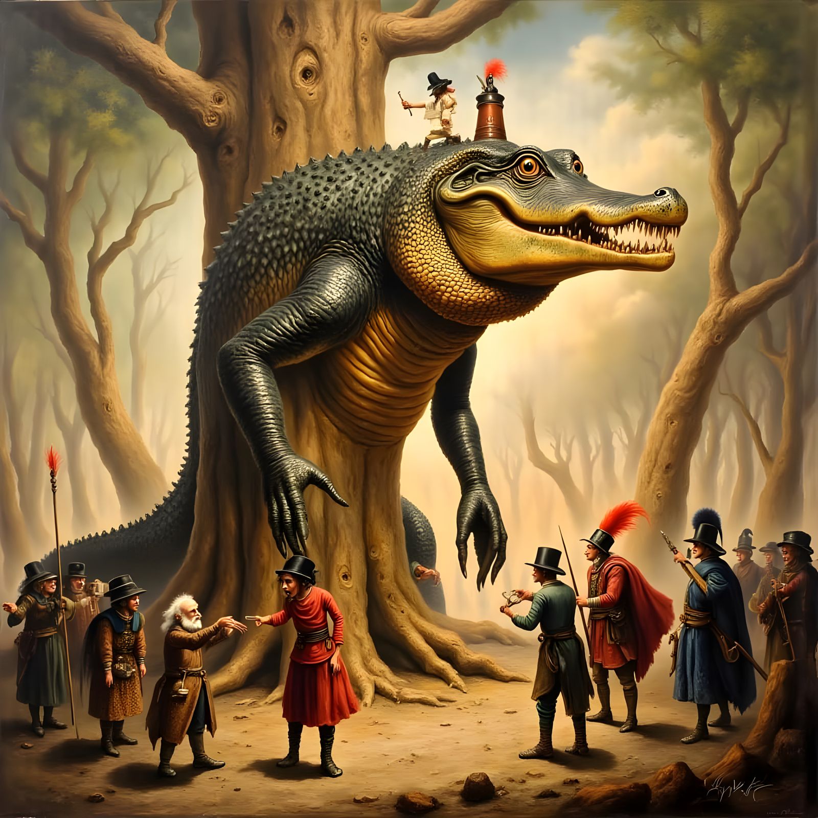 Alligator in Tree, Cal Schenkel Style