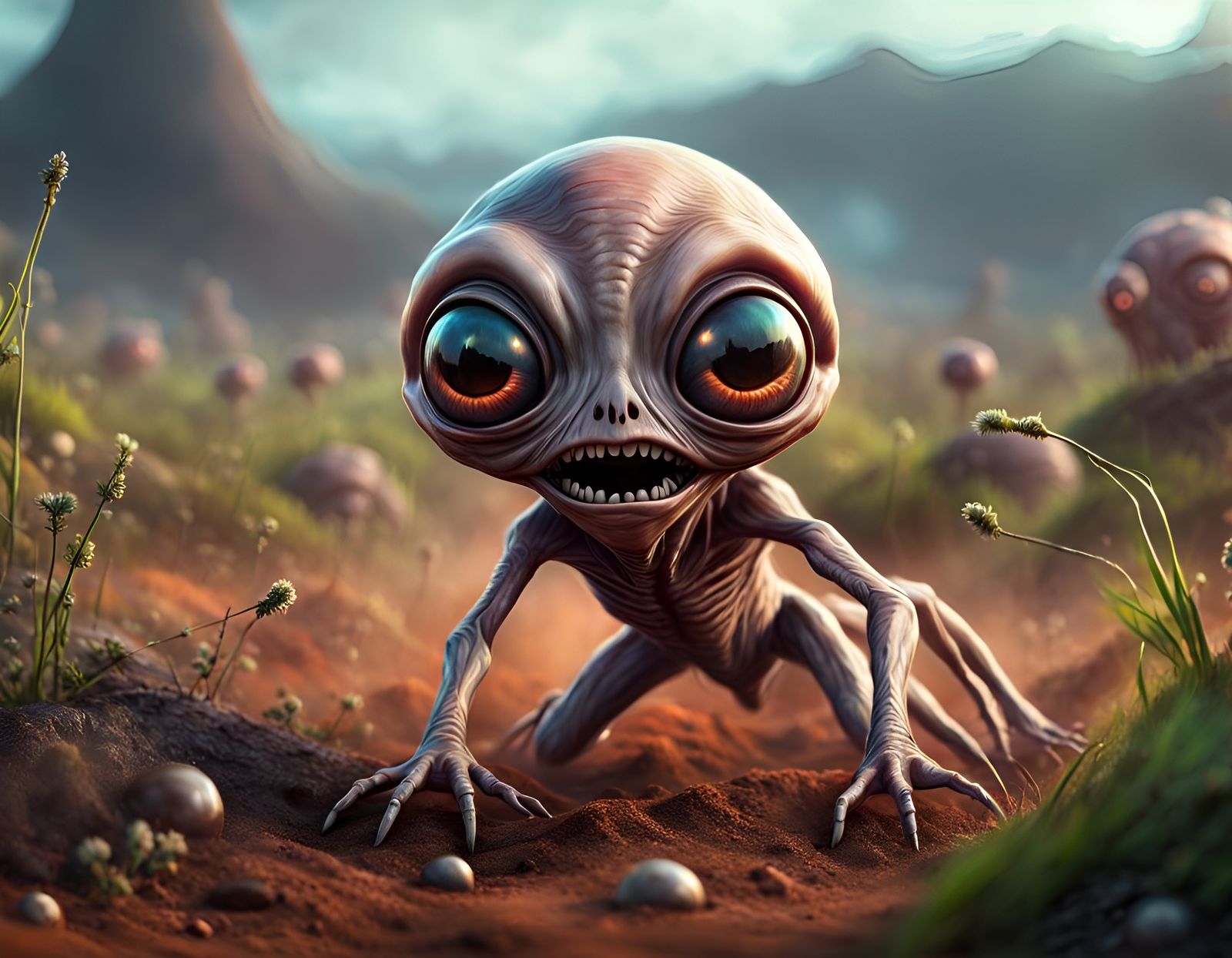 Horrific Alien Landscape with Scary Cute Creatures