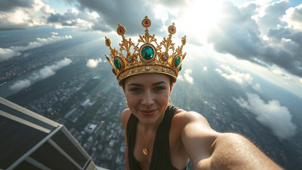 Glimmering Geode Crown on Skyscraper Edge