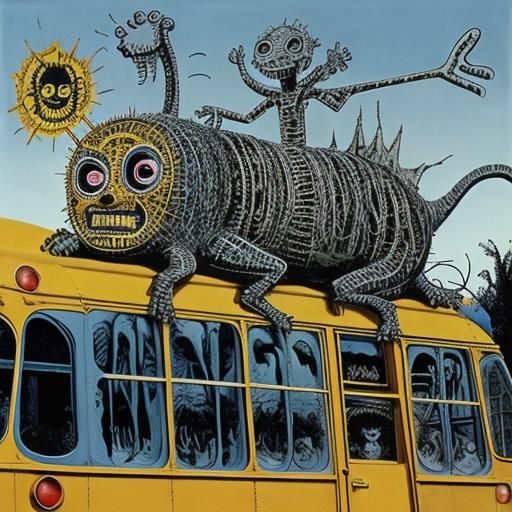 Magic School Bus in Basquiat-Dali Style