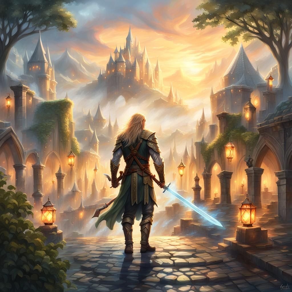 Fantasy Warrior in Elven Kingdom: Ethereal Artwork