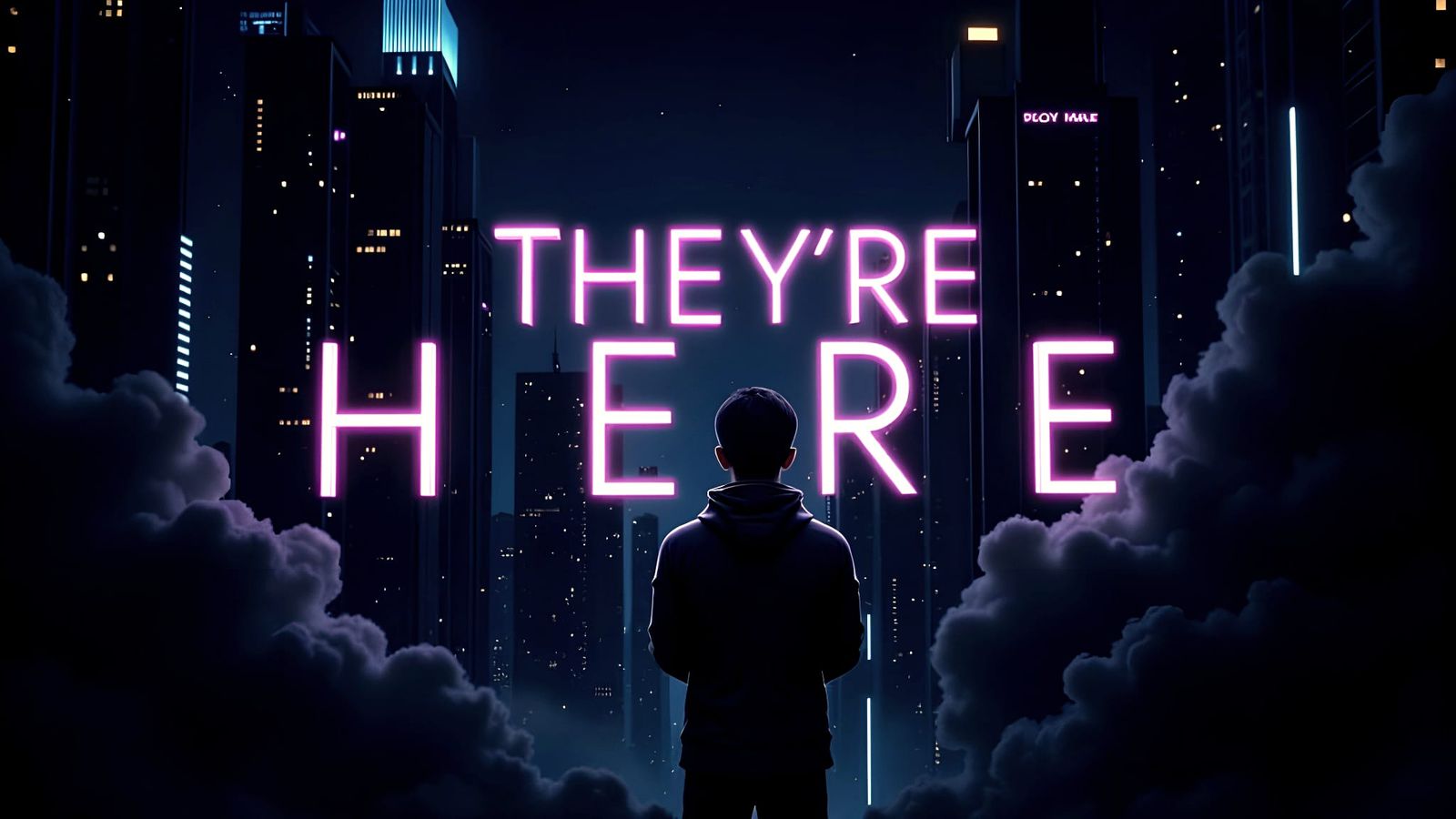 Futuristic Letters Spell Out 'THEY'RE HERE' In Bold Style