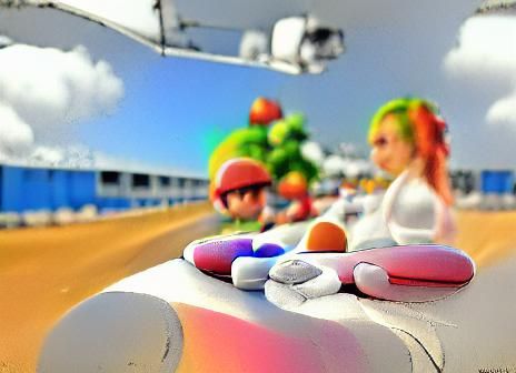 Mario and Peach on Beach Track in Colorful Cel-Shaded Style