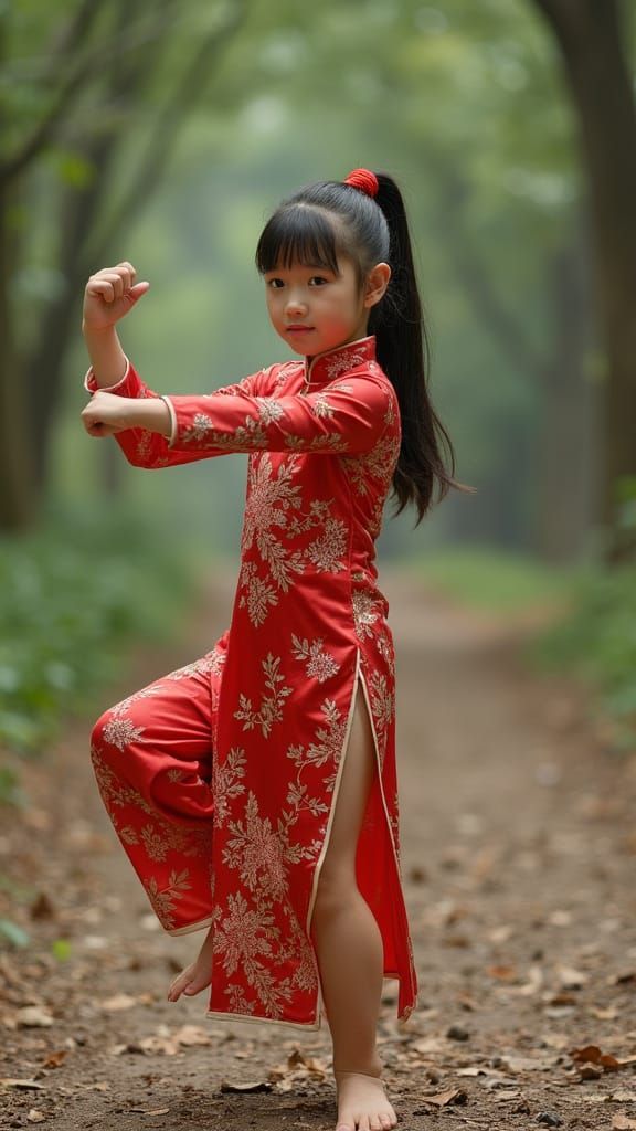 Thai Girl Martial Arts in Forest Setting