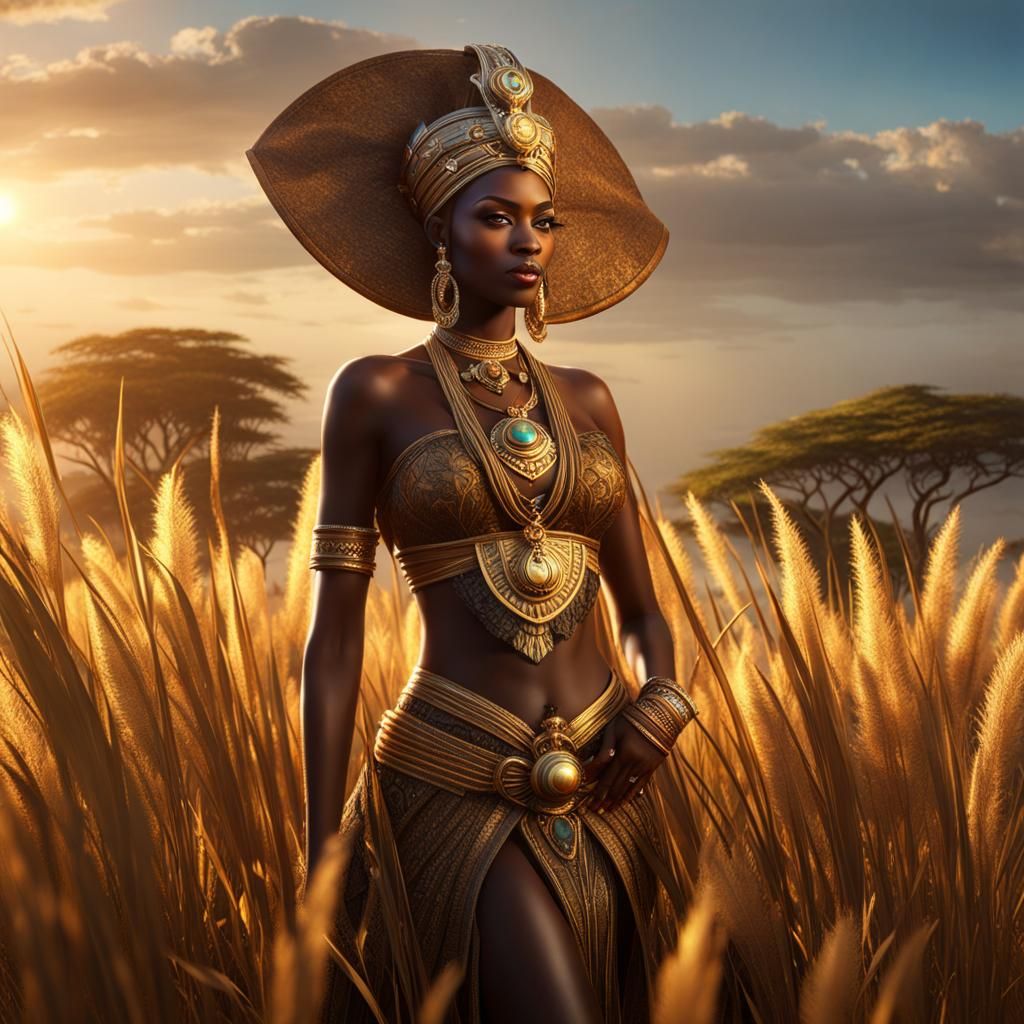 Regal Queen on African Savannah: Fantasy Concept Art