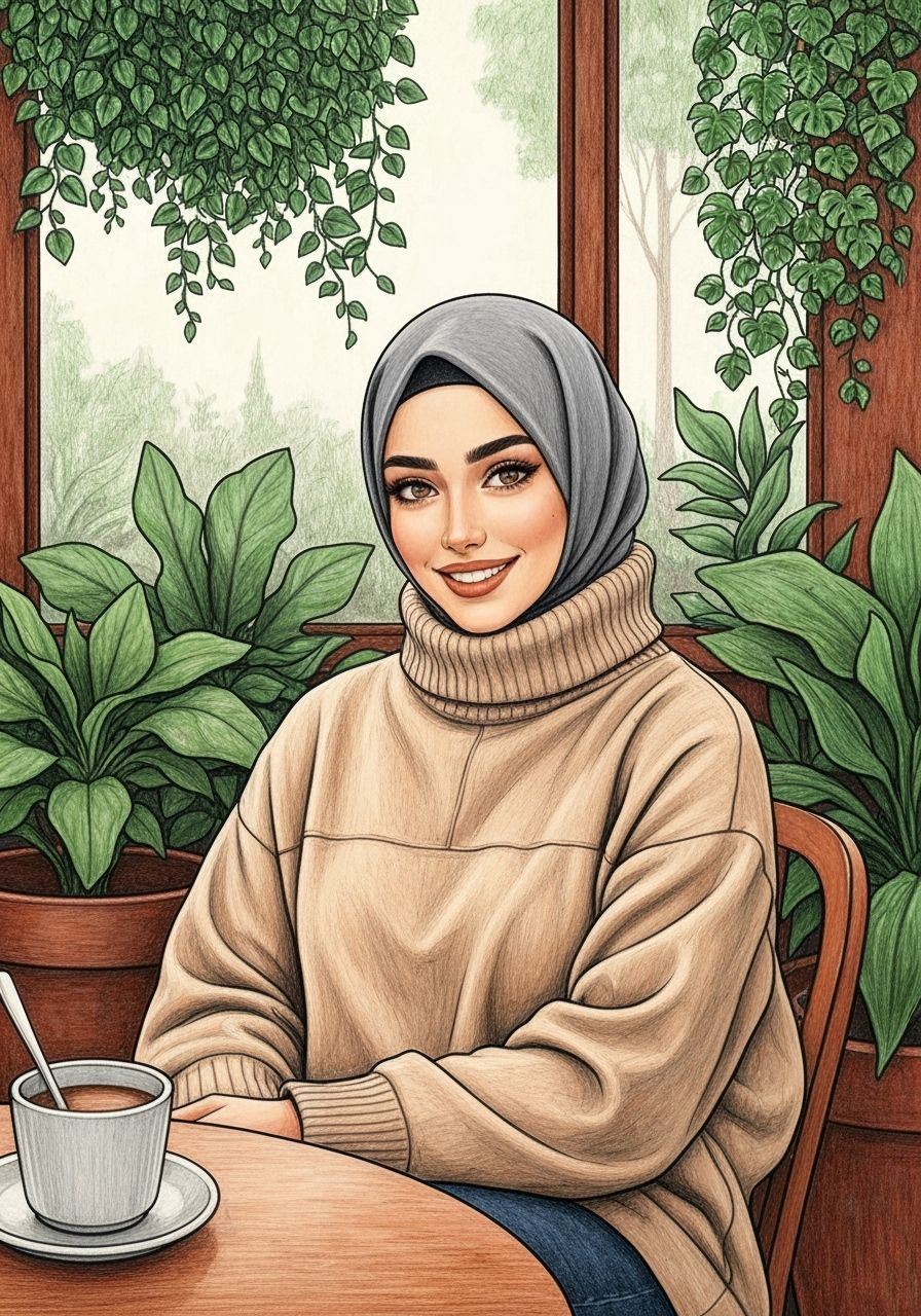 Cozy Cafe Scene of Woman in Hijab